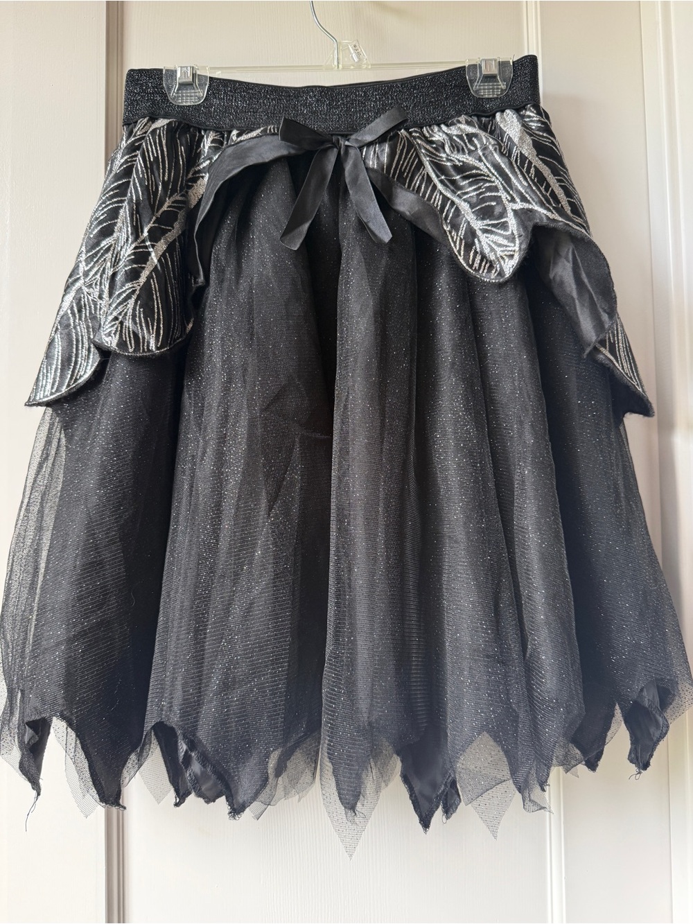 Black Sparkle Tulle Skirt with Silver Leaf Trim